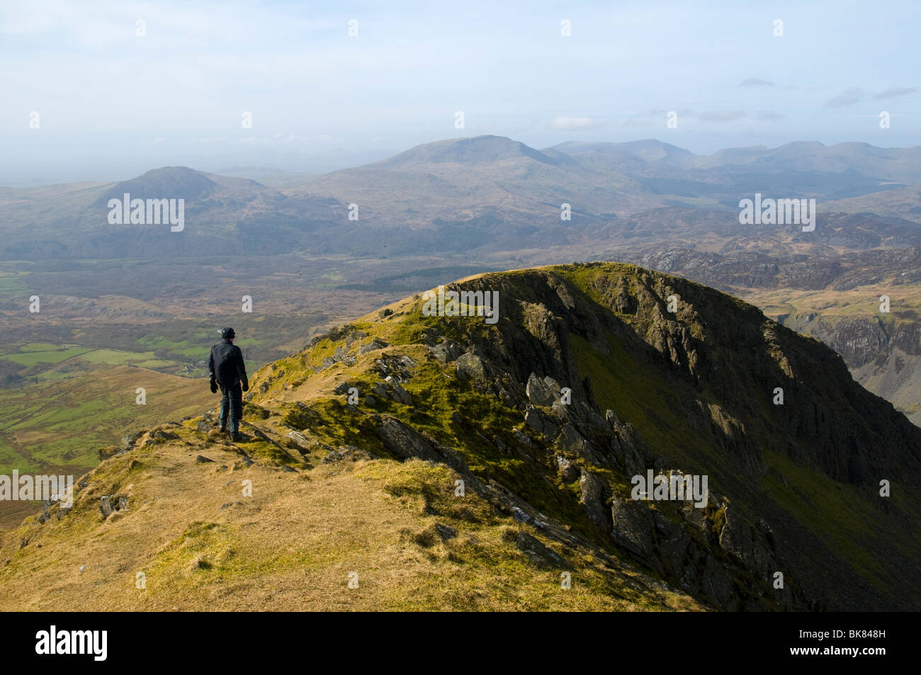 The Snowdonia mountains from the summit of Moel Druman in the Moelwyn hills, Snowdonia, North Wales, UK Stock Photo