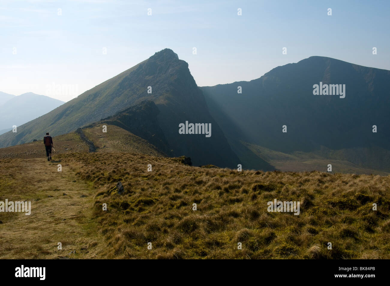 Mynydd Drws-y-coed and Trum y Ddysgl from Y Garn, Nantlle Ridge, Snowdonia, North Wales, UK Stock Photo