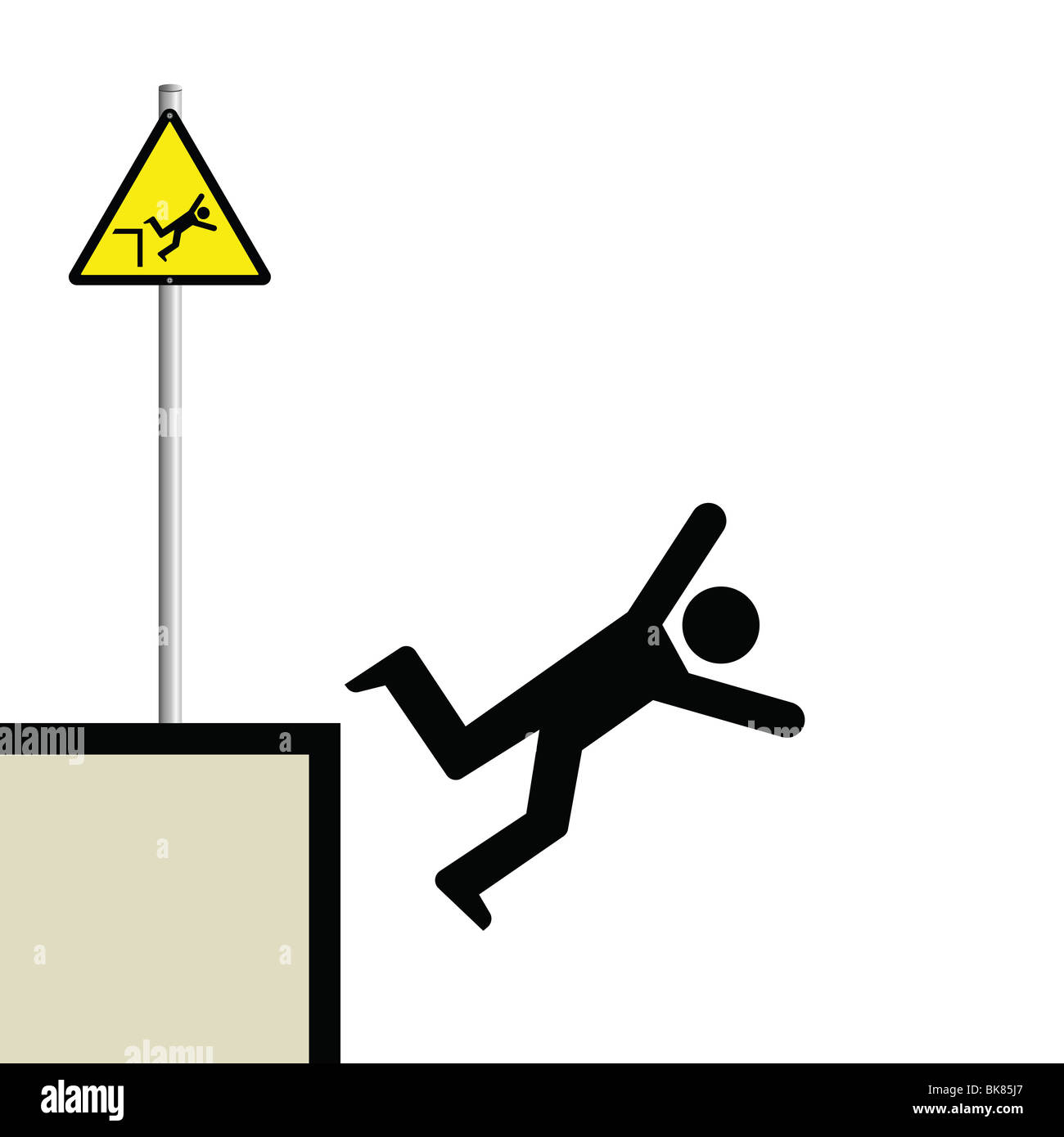 Vector of warning hazard sign and signage man falling Stock Photo - Alamy