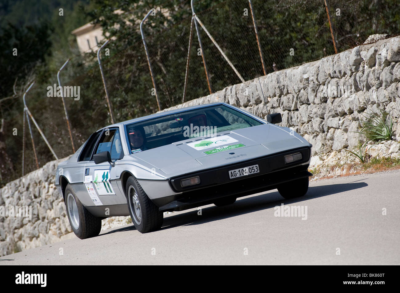 1973 Lotus Esprit classic sports car taking part in a rally in Spain. Stock Photo