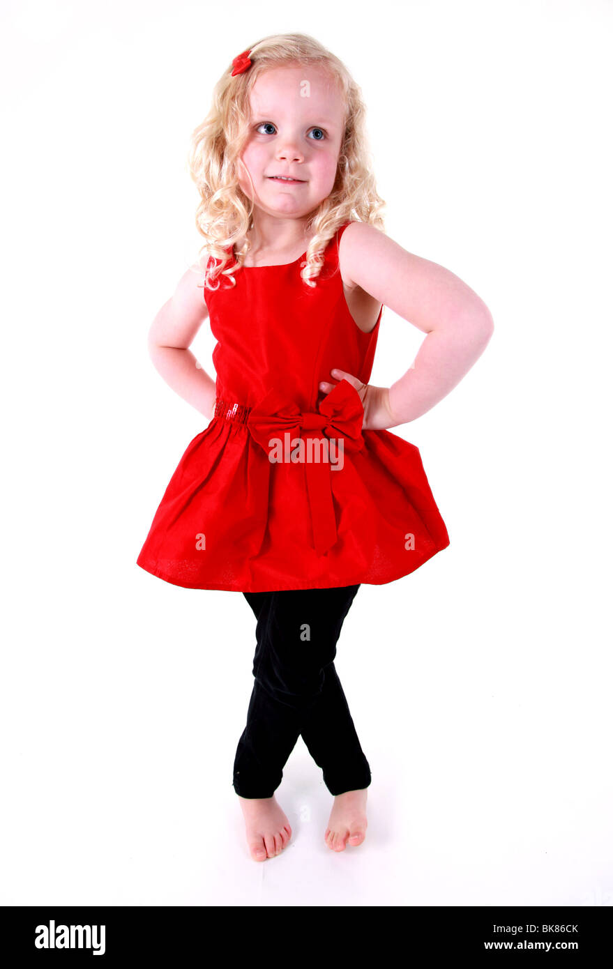 4 yr old girl dancing in red dress Stock Photo - Alamy