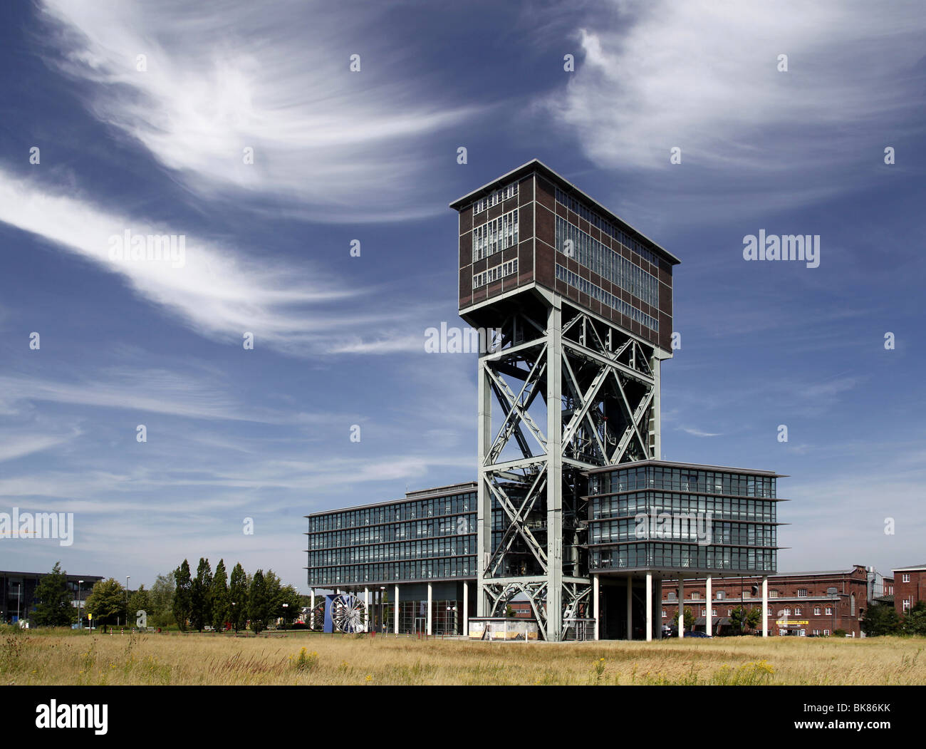 Hammerhead tower of the former Zeche Minister Stein mine, today office building and service center, Dortmund, North Rhine-Westp Stock Photo