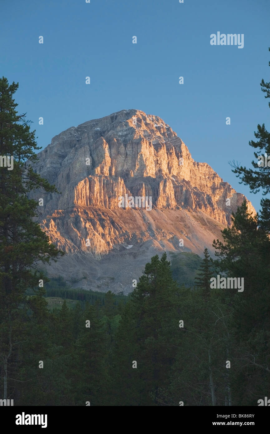 Crowsnest Mountain At Sunrise, Crowsnest Pass, Alberta, Canada Stock