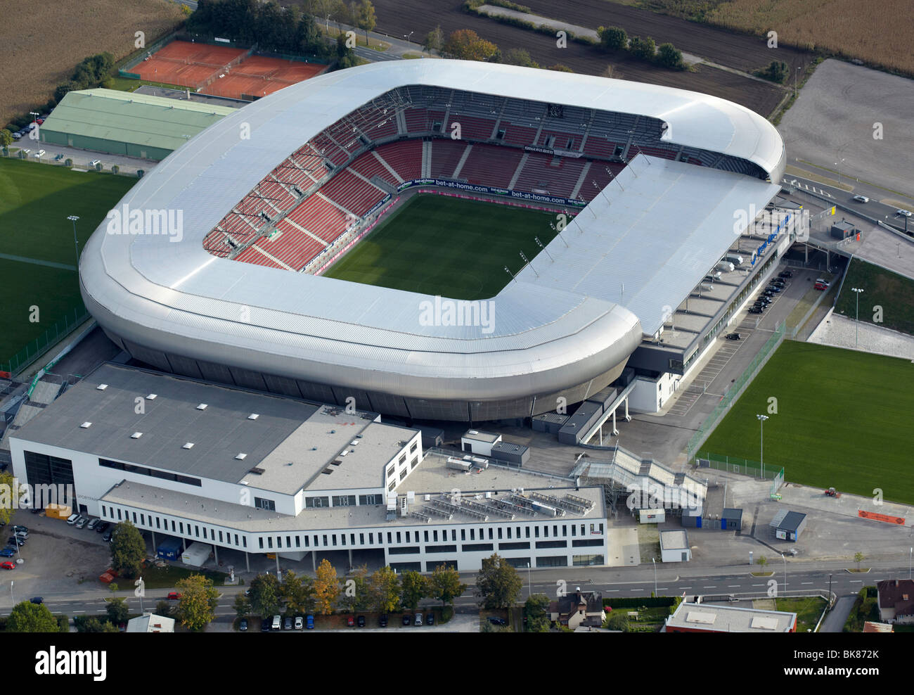 Woerthersee Stadium, Hypo Group Arena, aerial view, Klagenfurt, Carinthia, Austria, Europe Stock Photo