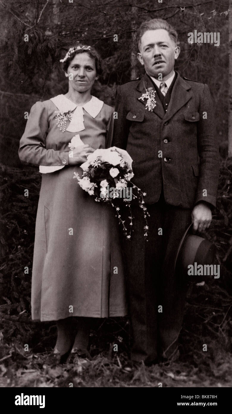 Bridal couple, historical photograph, around 1940 Stock Photo