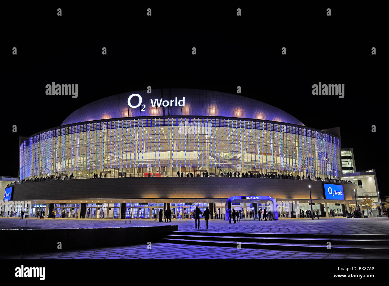 O2 World, a multi-purpose indoor arena for up to 17000 spectators, night scene, Berlin, Germany, Europe Stock Photo