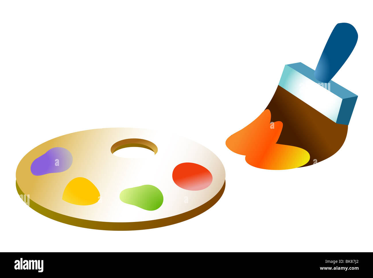 Artist palette and brush isolated on white with clipping path Stock