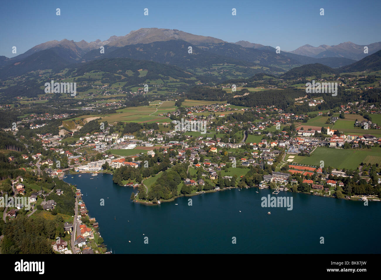Seeboden, Lake Millstatt, aerial photo, Carinthia, Austria, Europe Stock Photo