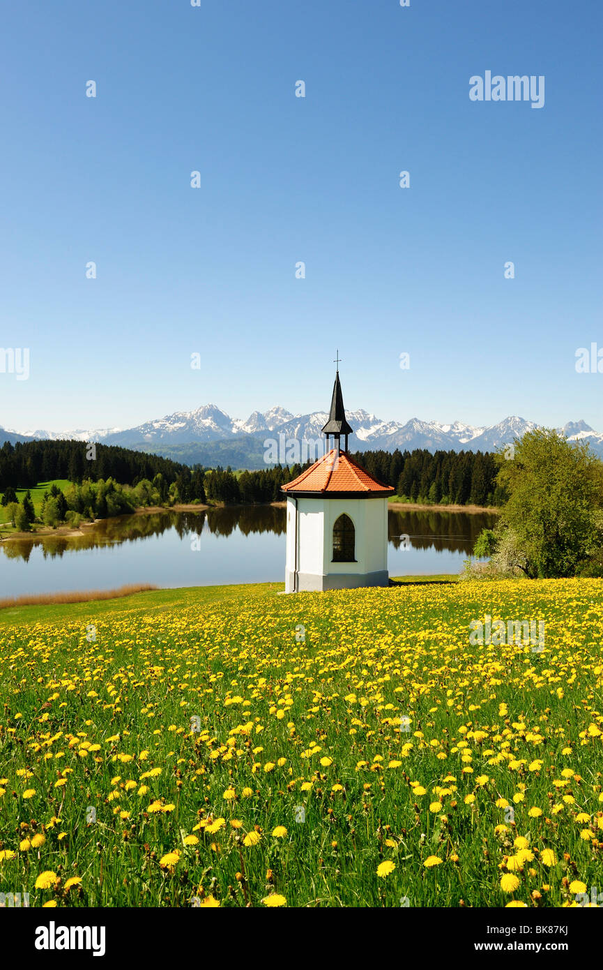 Chapel at Lake Hegratsrieder near Buching, East Allgaeu, Allgaeu, Bavaria, Germany, Europe Stock Photo