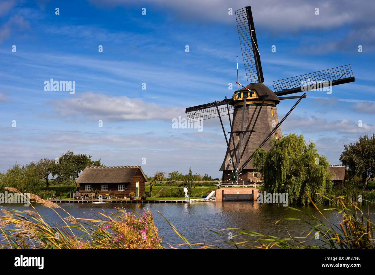 Polder mill, Kinderdijk, South Holland, Holland, Netherlands, Europe Stock Photo