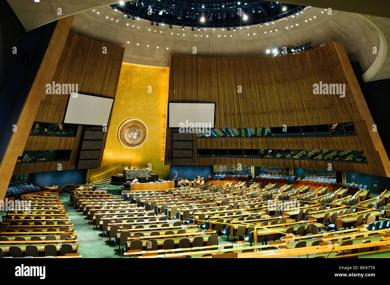 NEW YORK, NY - Interior of the chamber of the UN General Assembly at United Nations headquarters in New York Stock Photo