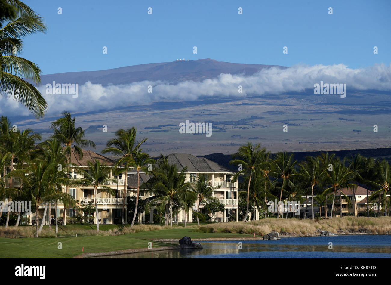 The holiday settlement Waikoloa Village in front of the volcano Mauna Kea on Big Island, Hawaii, USA Stock Photo