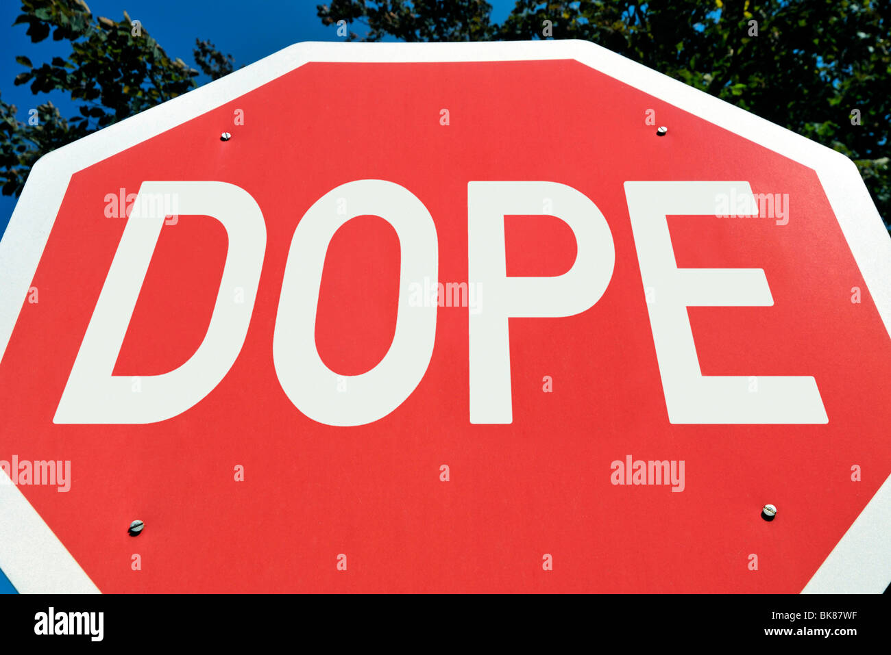 Stop sign with the lettering DOPE, montage Stock Photo