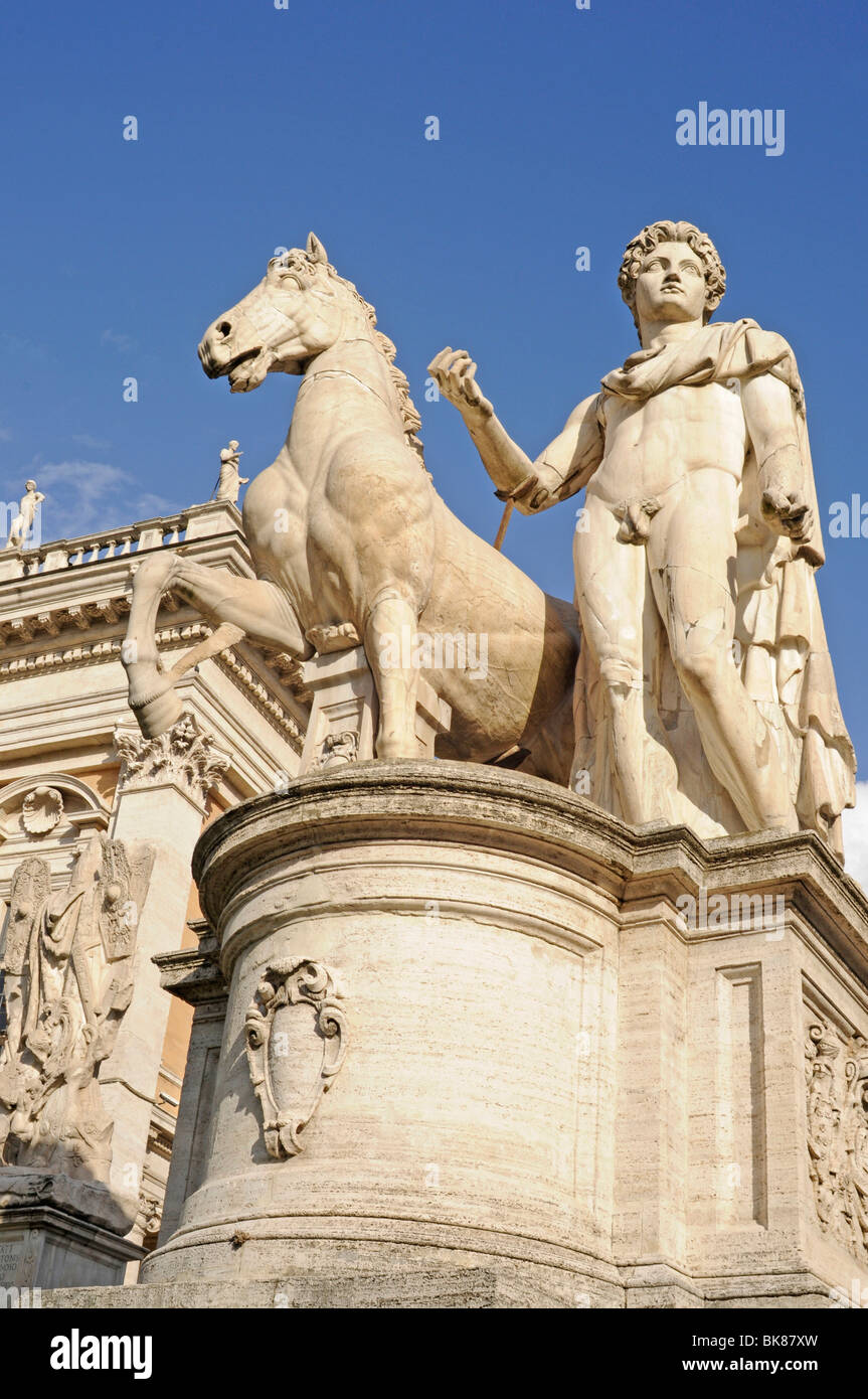 Piazza Campidoglio, Dioskouroi statue, Capitoline Hill, Rome, Lazio, Italy, Europe Stock Photo