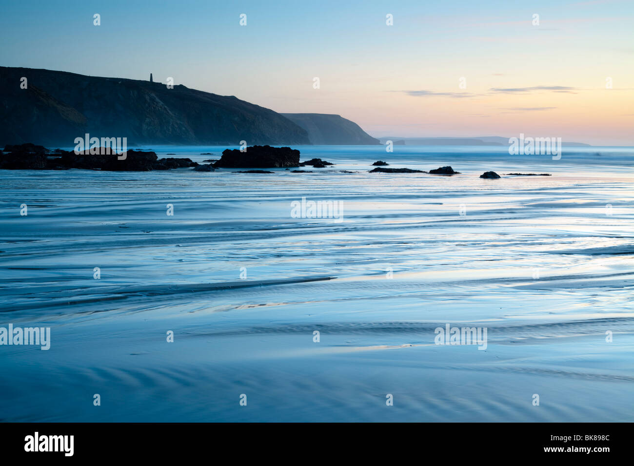 Patterns in the wet sand at Porthtown Cornwall Stock Photo
