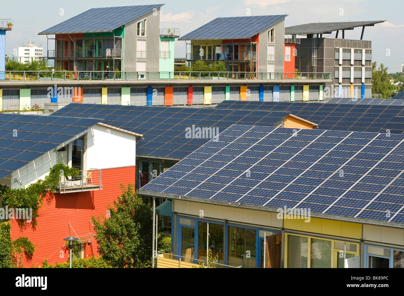 Solar Village with solar roofs, Freiburg, Baden-Wuerttemberg, Germany, Europe Stock Photo