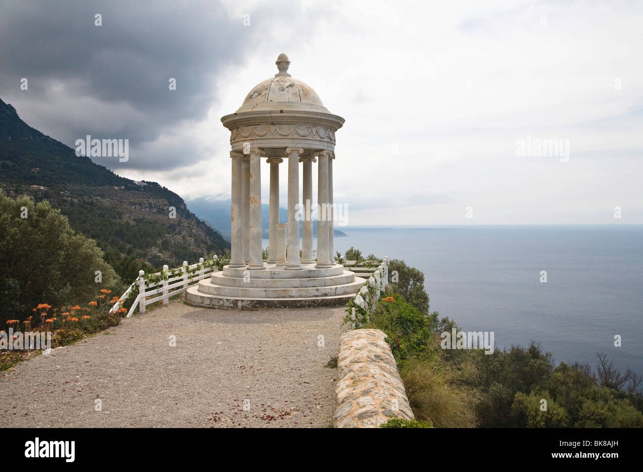 Son Marroig, Manor House with Ionic temple, Tramuntana Mountains, Mediterranean Sea, Mallorca, Majorca, Balearic Islands, Spain Stock Photo