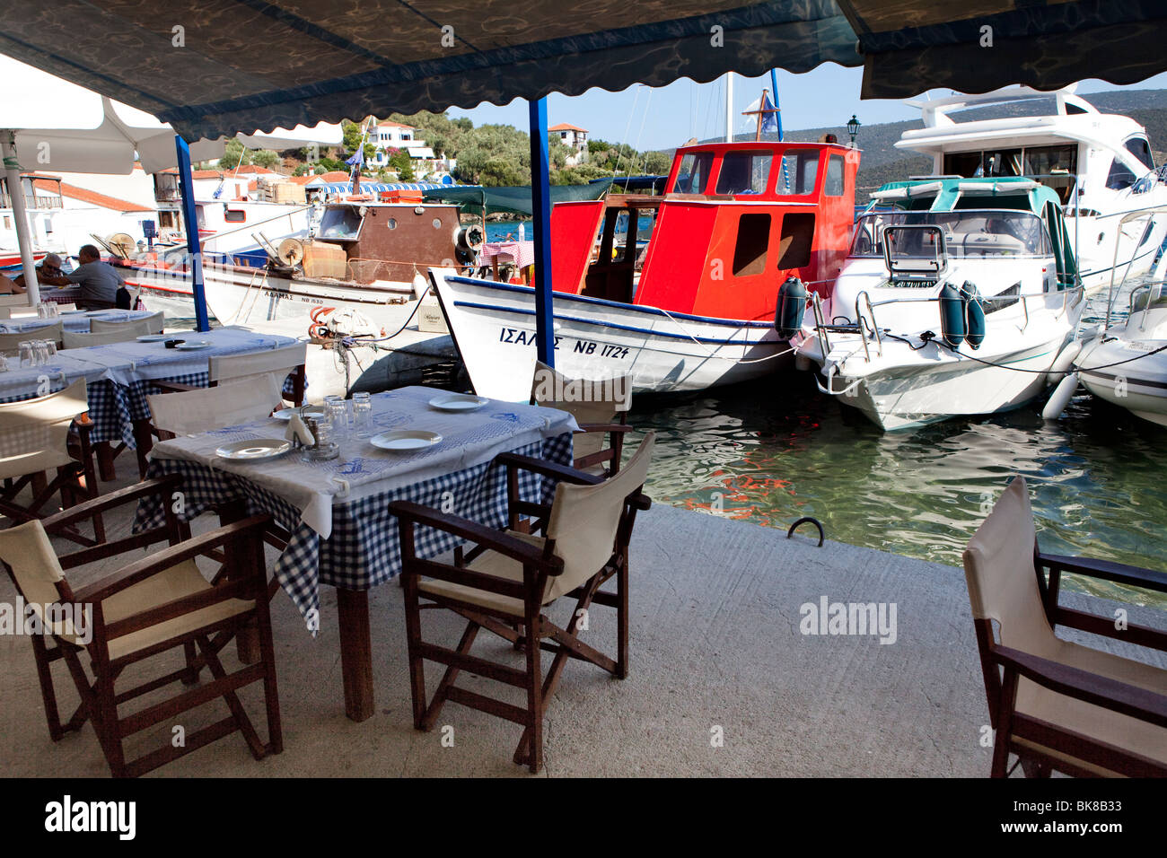 Fishing village Trikeri with restaurants and jetties, Greece, Europe