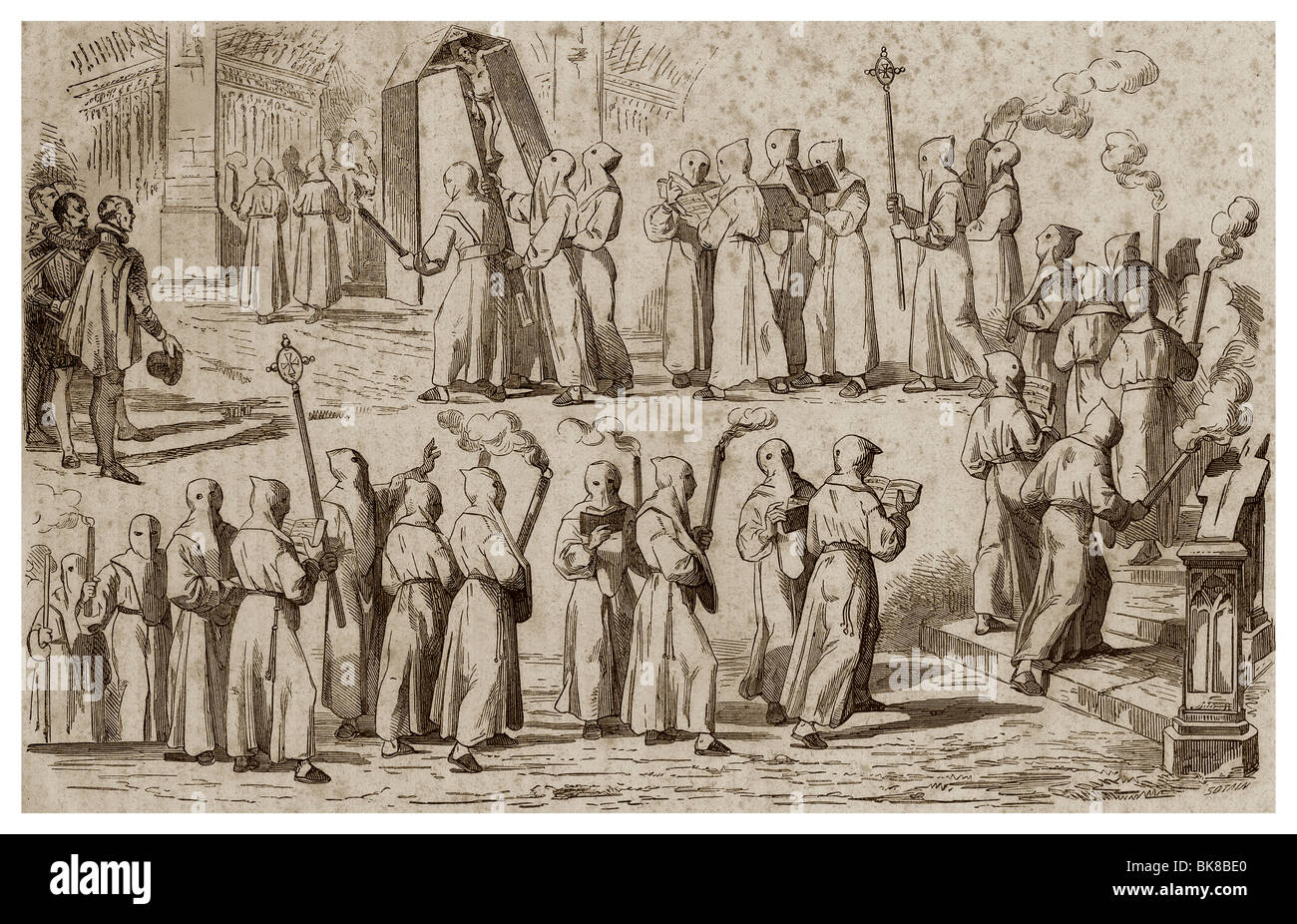 On Friday 28th March 1583, procession of the white penitents during Henry III of France's reign. Stock Photo
