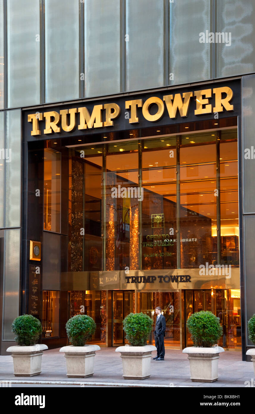 Entrance to the Trump Tower along 5th Avenue in Manhattan, New York City USA Stock Photo