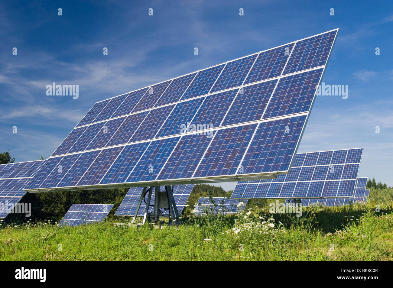 Outdoor photovoltaic facility, solar modules on a field, solar power ...