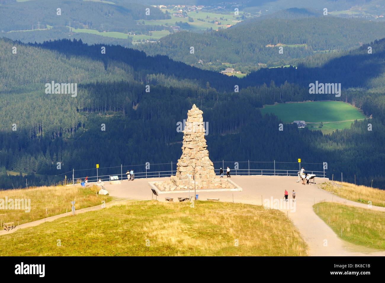 View towards the 1450 m high Seebuck peak on Feldberg Mountain with the Bismarck monument and viewing platform, administrative  Stock Photo