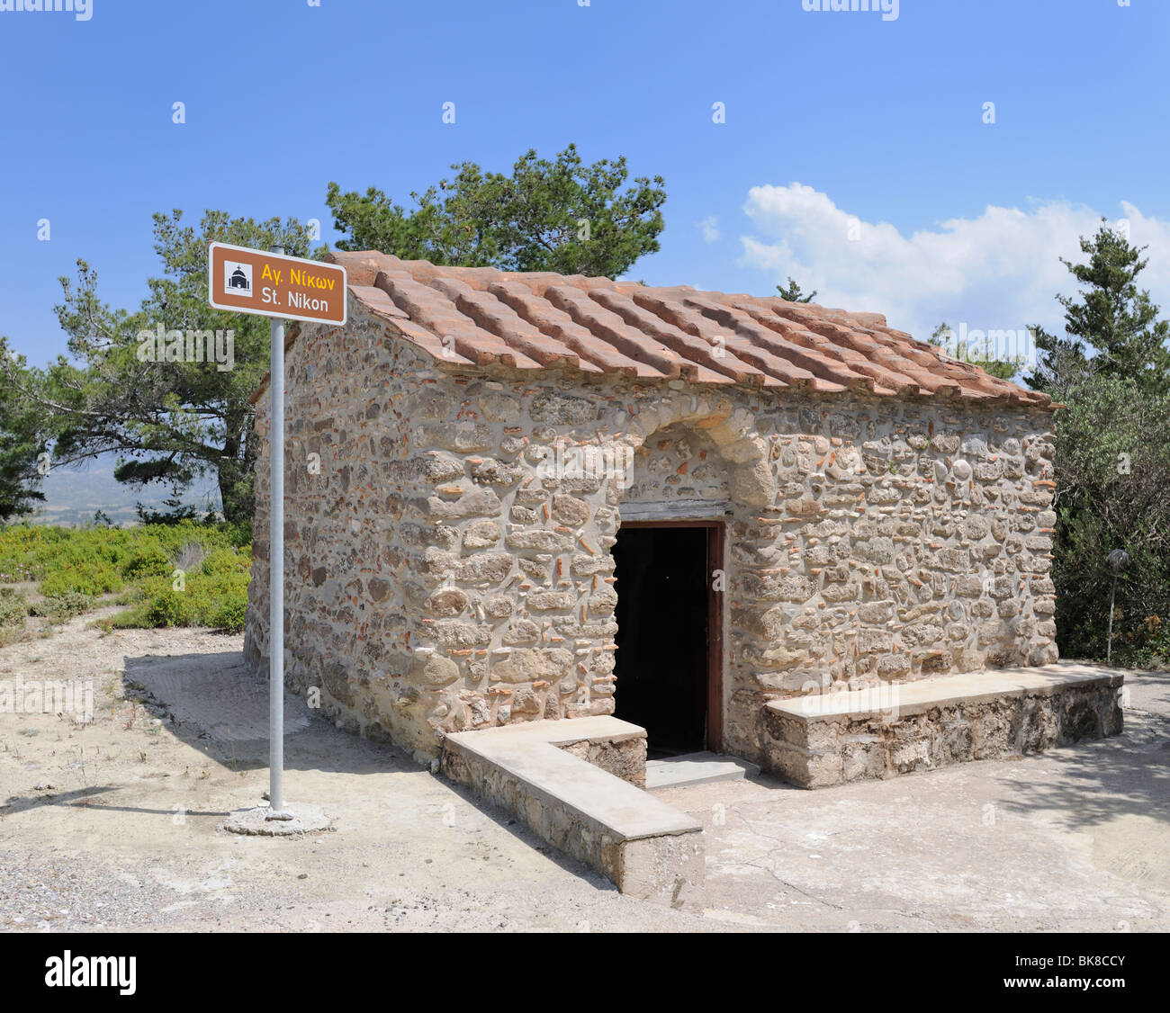 Church dedicated to St. Nikon near Arnitha, Rhodes, Greece, Europe Stock Photo