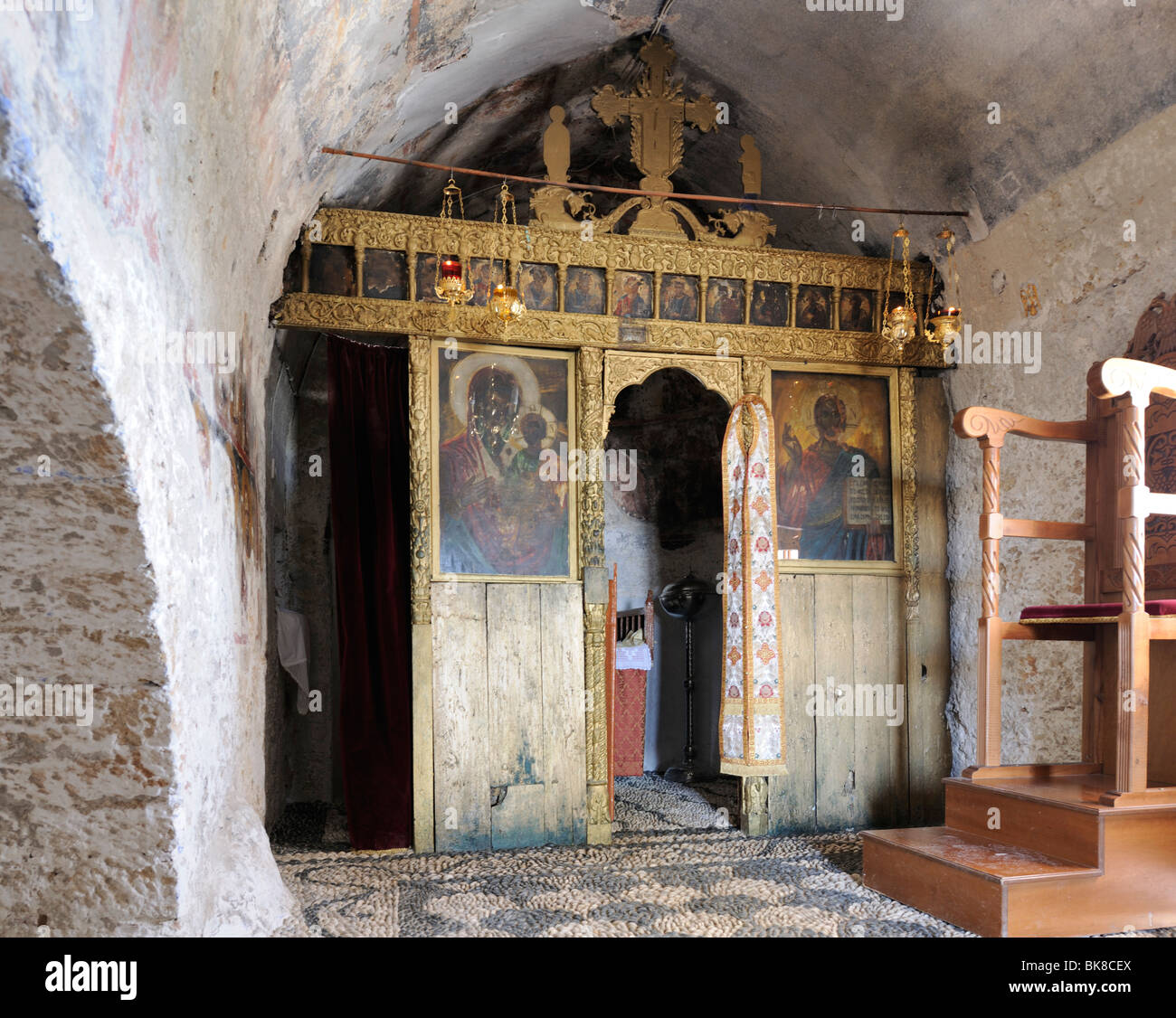 Inside the mountain church, Iera Moni Panagias Tsambikas Kyra, Rhodes, Greece, Europe Stock Photo