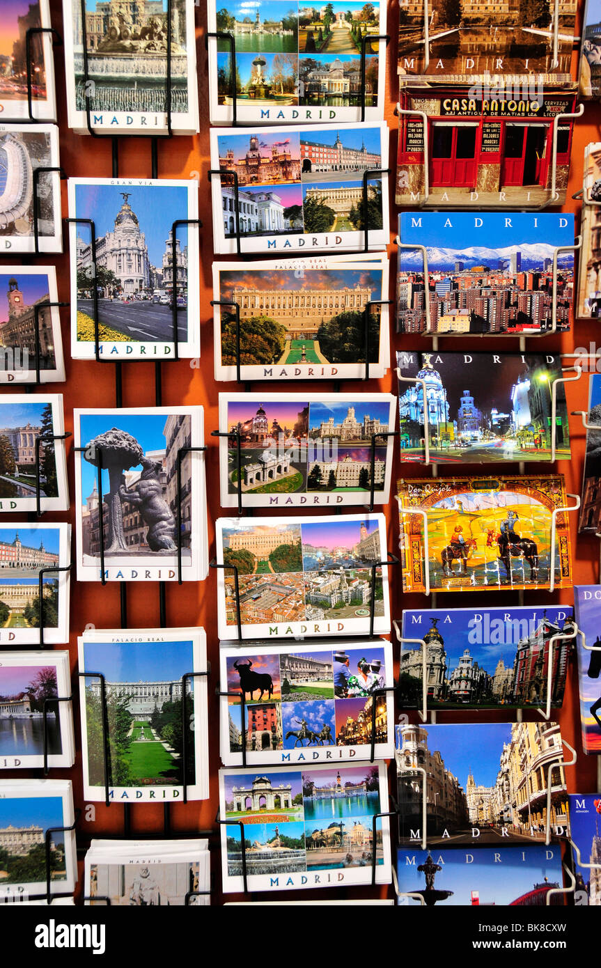 Postcards in a stationery shop, Madrid, Spain, Iberian Peninsula, Europe Stock Photo