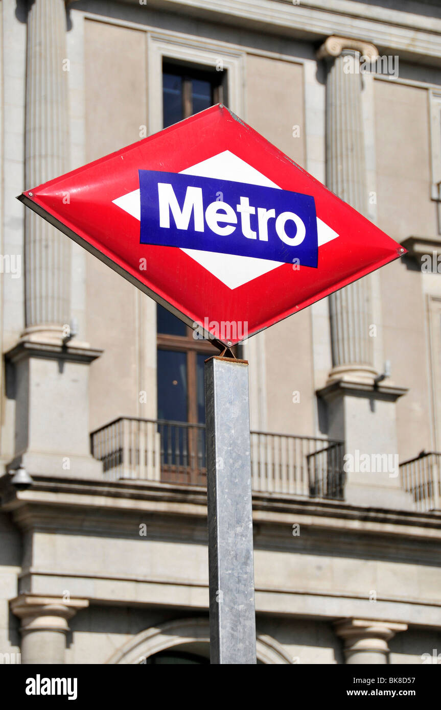 Metro sign, Madrid, Spain, Iberian Peninsula, Europe Stock Photo