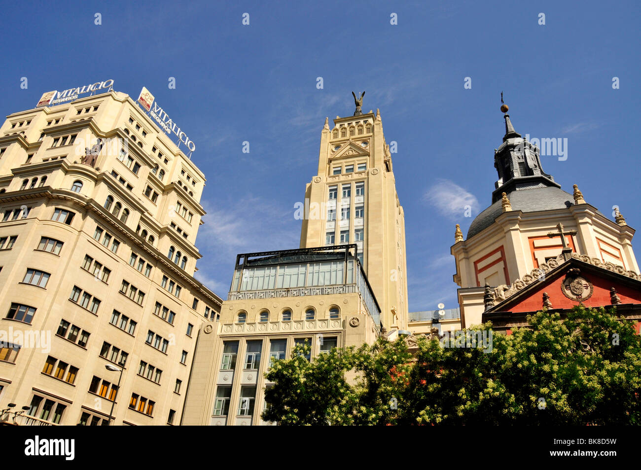 Turn-of-the-century buildings on Calle de Alcalá, Madrid, Spain, Iberian Peninsula, Europe Stock Photo