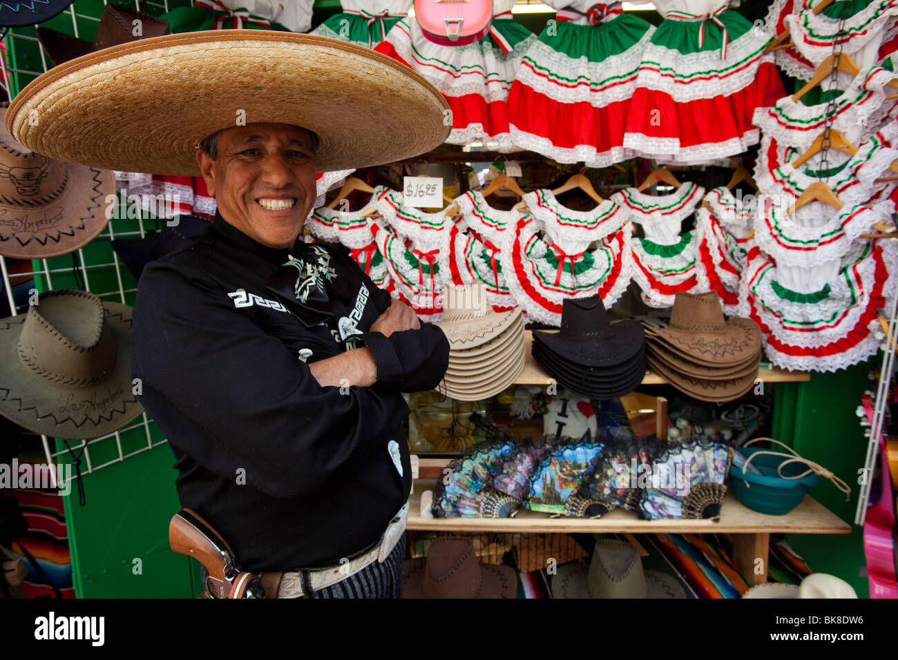 A street vendor in traditional dress, Olvera Street, Downtown Los