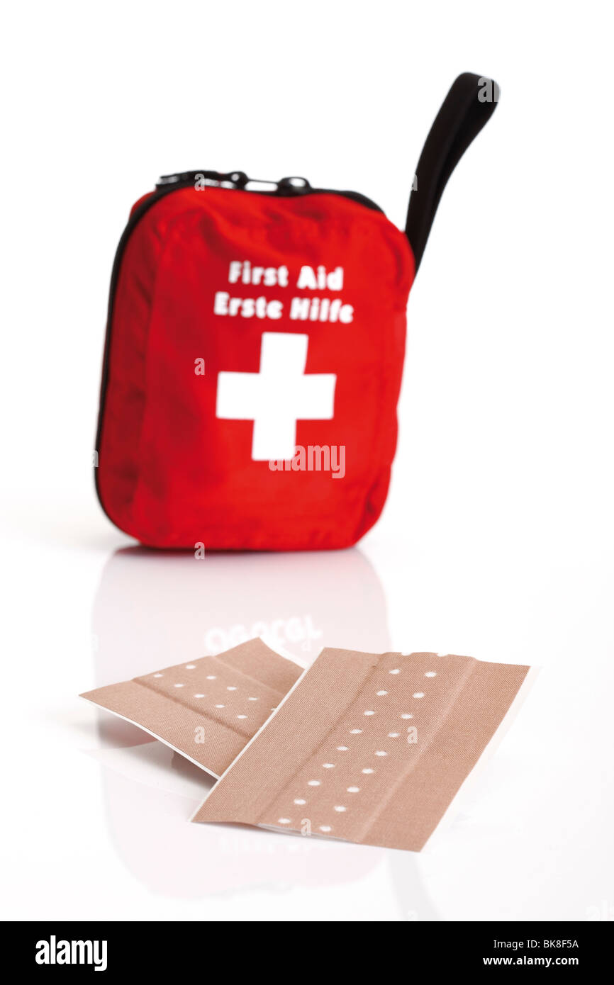 Band-aids and first-aid kit Stock Photo