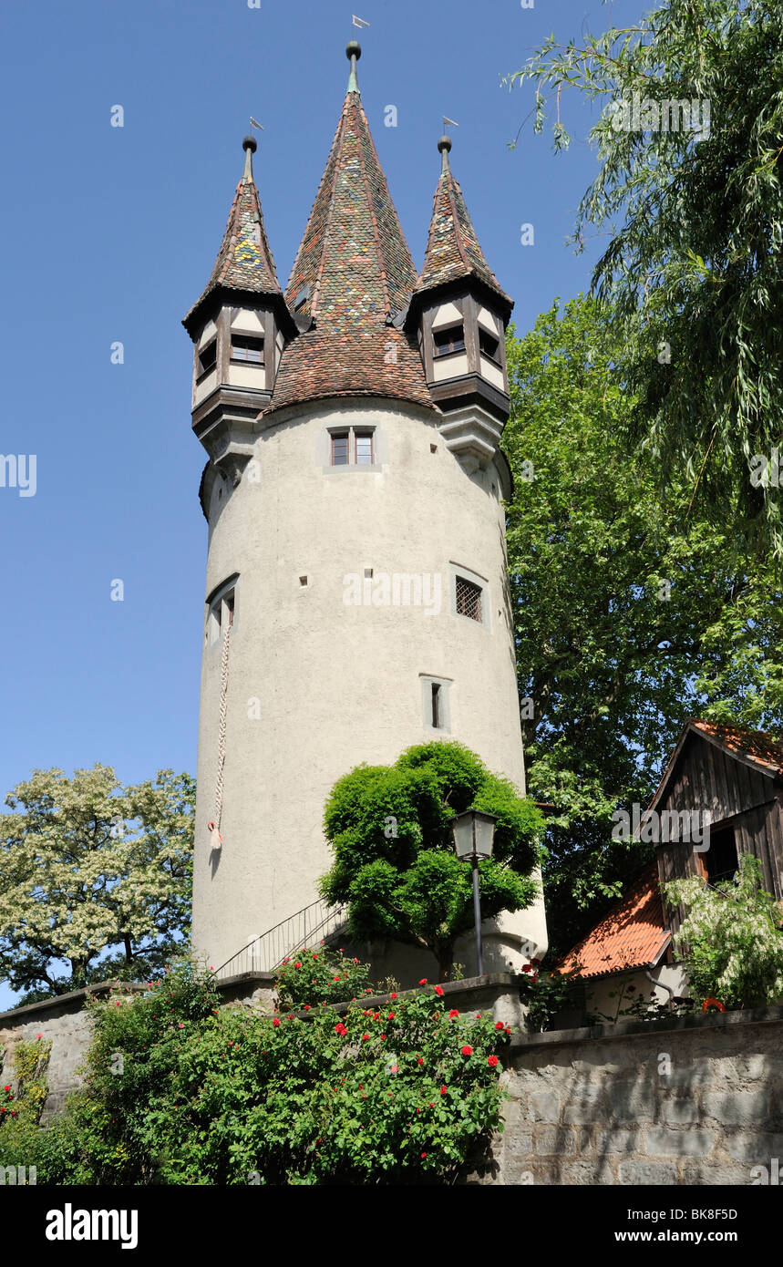 Diebsturm tower, also named Melefizturm, Stadtknechtsturm or Koerbler, Lindau at Lake Constance, Bavaria, Germany, Europe Stock Photo