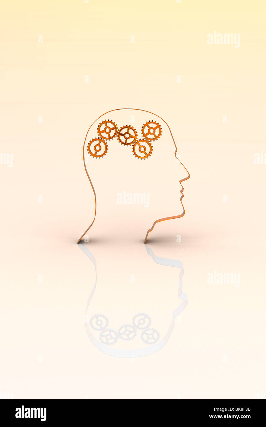 Brain concept with gear wheels over glossy surface Stock Photo