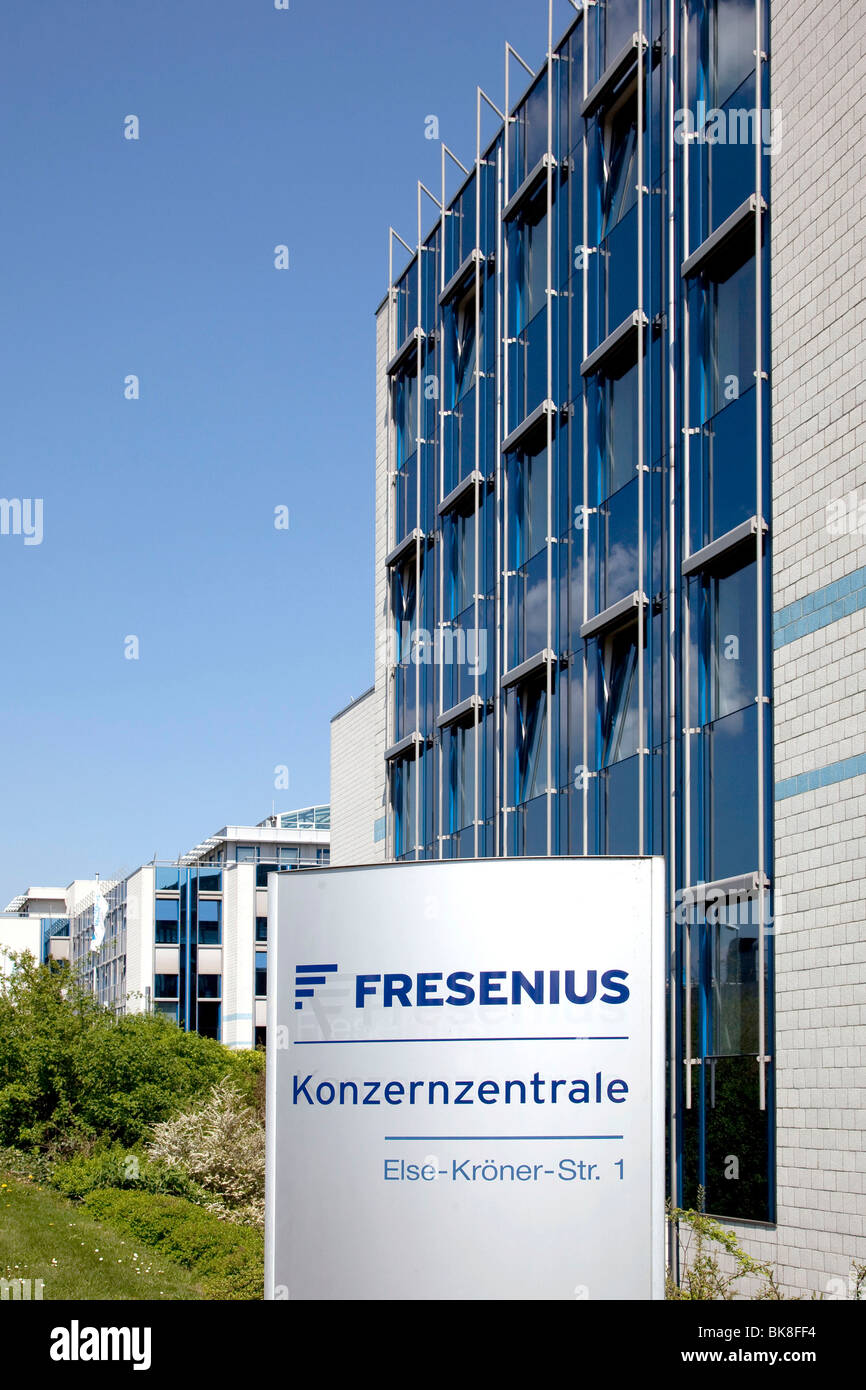 Sign with the logo of the corporate headquarters of the Fresenius SE company in Bad Homburg von der Hoehe, Hesse, Germany, Euro Stock Photo