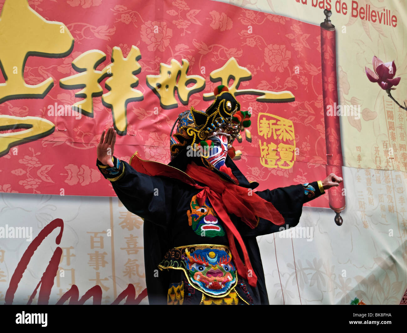 Peking opera performer in traditional costume for the Chinese Spring Festival in Paris, France, Europe Stock Photo