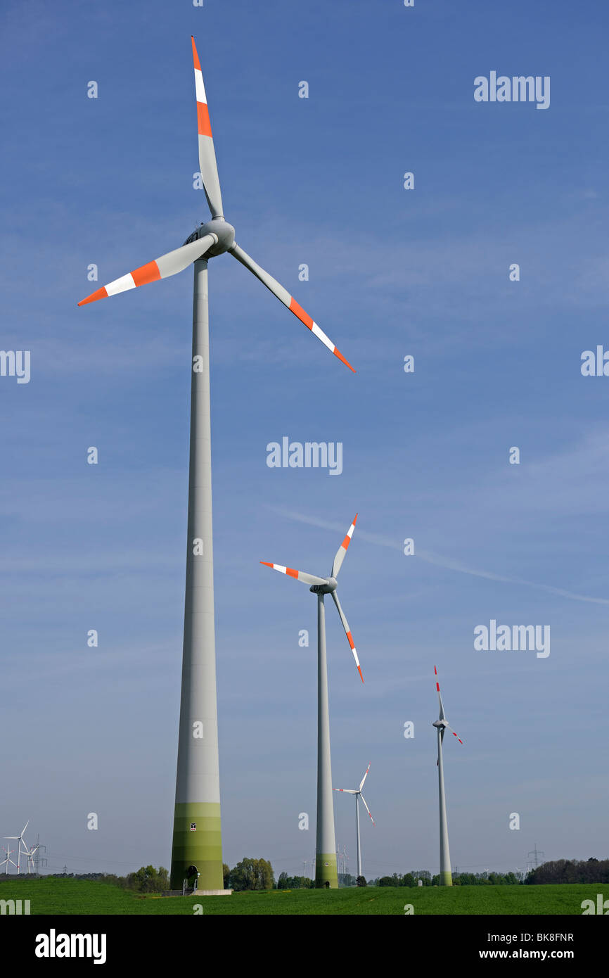 Wind turbines in a field in Brandenburg, renewable energy, Brandenburg, Germany Stock Photo