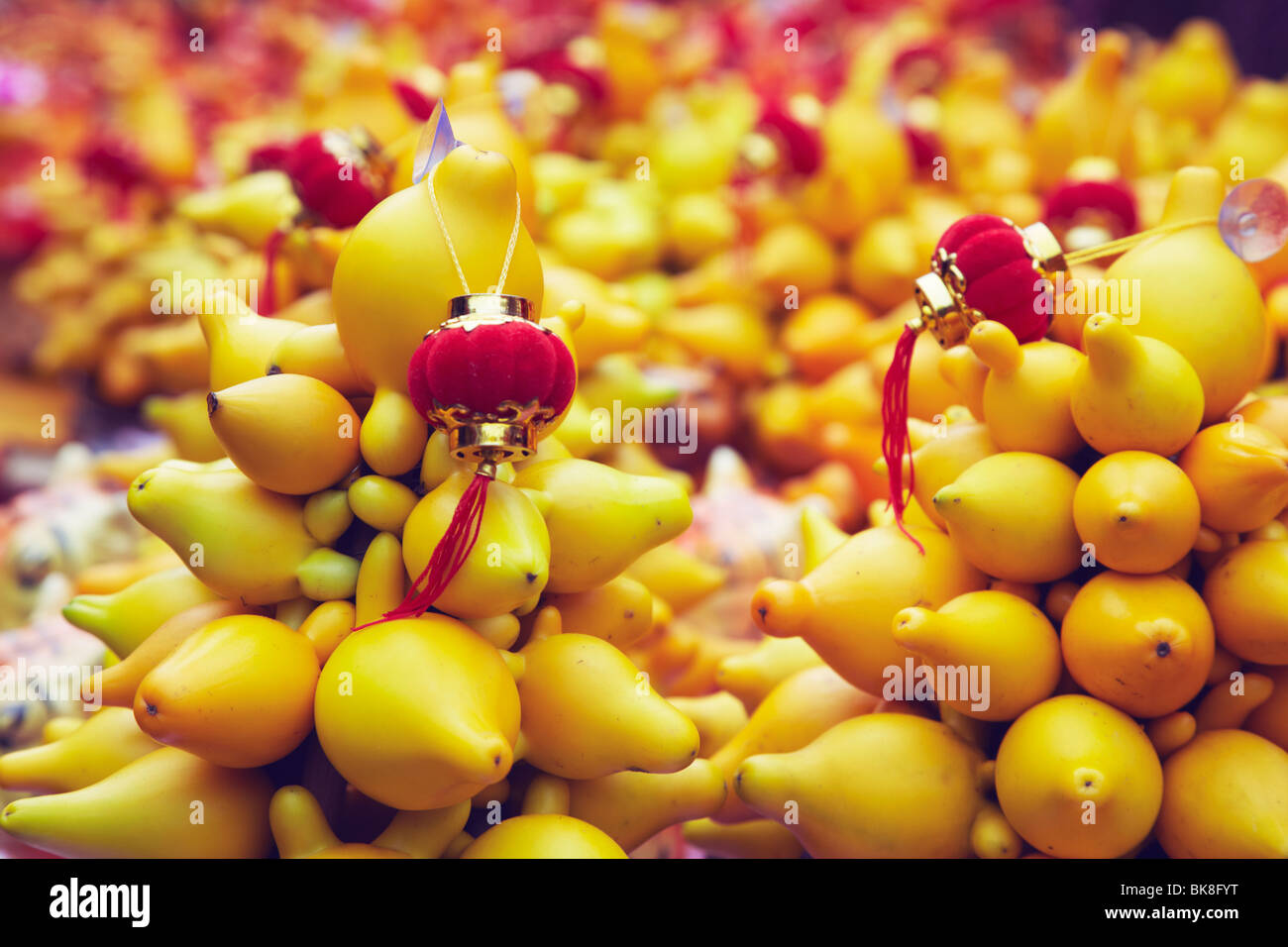 Traditional plant decorations for sale at flower market for Chinese New Year, Mongkok, Kowloon