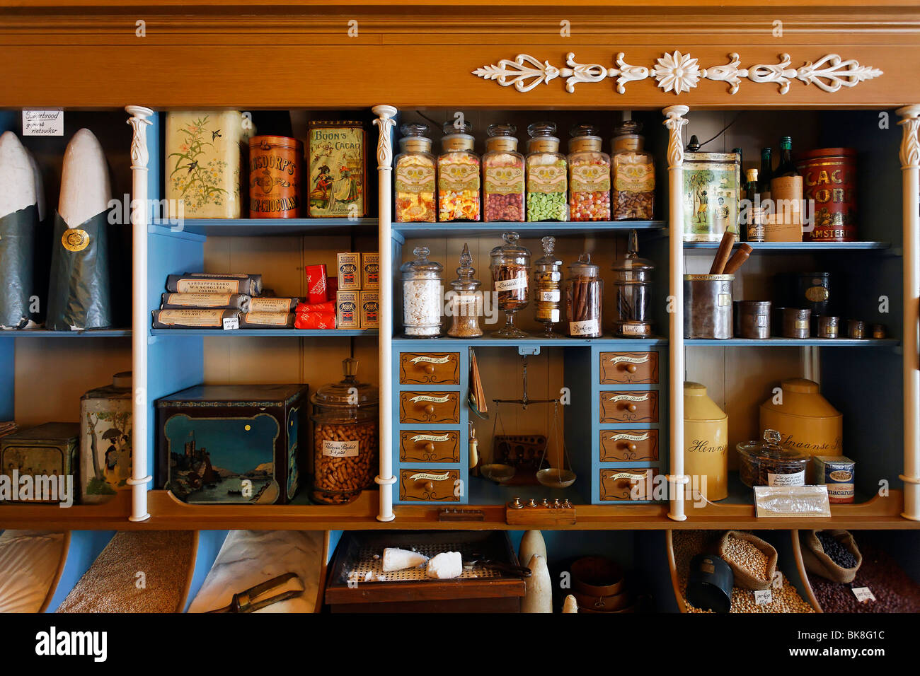 Historical grocer's shop, first shop of Albert Heijn of the Dutch supermarket chain, open-air museum Zaanse Schans, province of Stock Photo