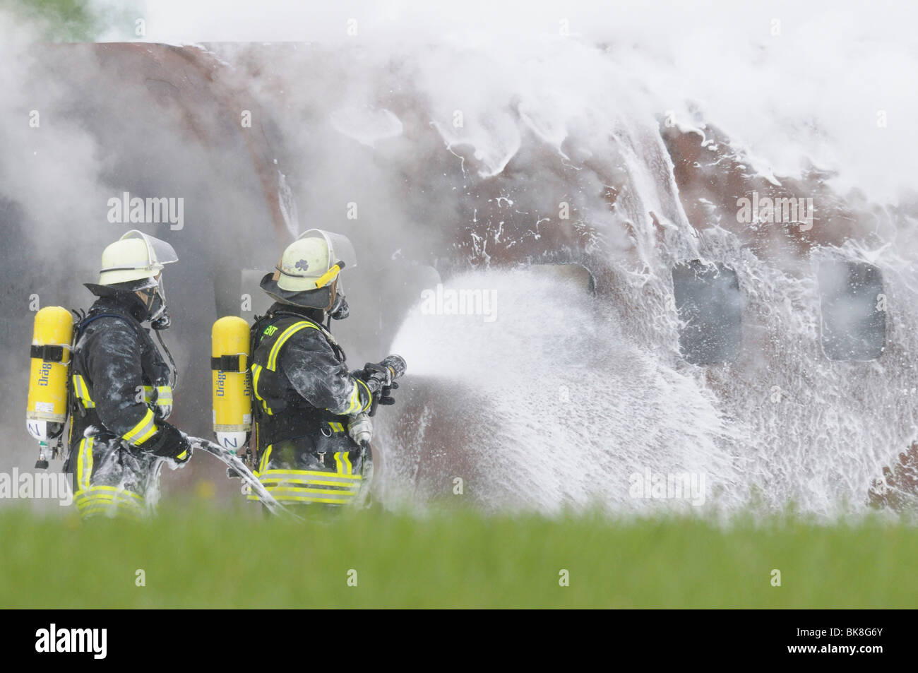 Exercise of the airport fire brigade at the airport of Stuttgart, Baden