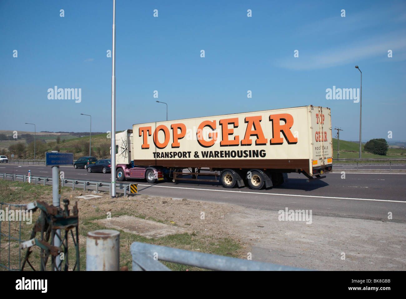 Top Gear articulated lorry on the M62 Stock Photo Alamy