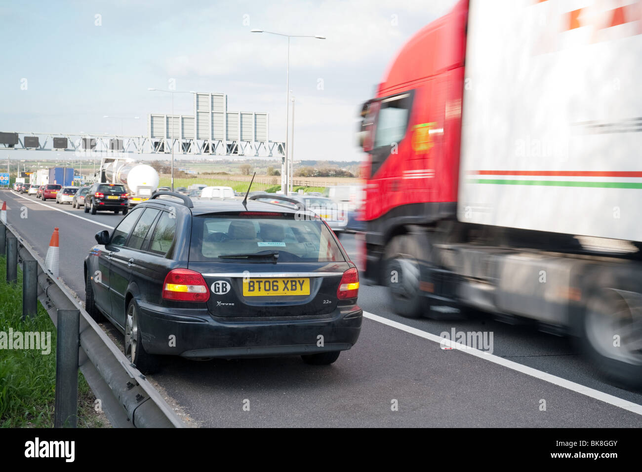 Broken down car on the motorway hard shoulder, M25 , Kent UK Stock Photo