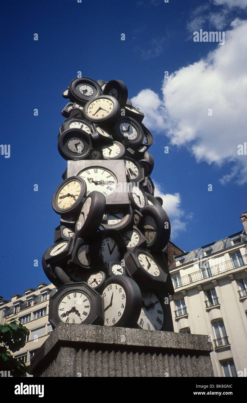 Clock Tower, sculpture in Paris, France, Europe Stock Photo