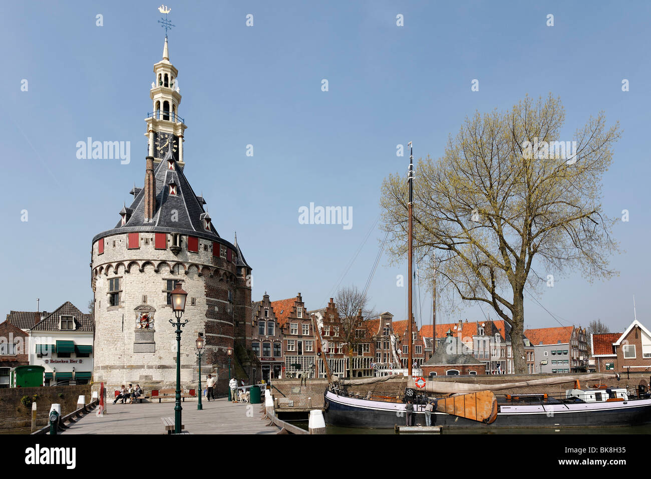 Historic fortified tower Hoofdtoren, harbour of Hoorn, IJsselmeer, Province of North Holland, Netherlands, Europe Stock Photo