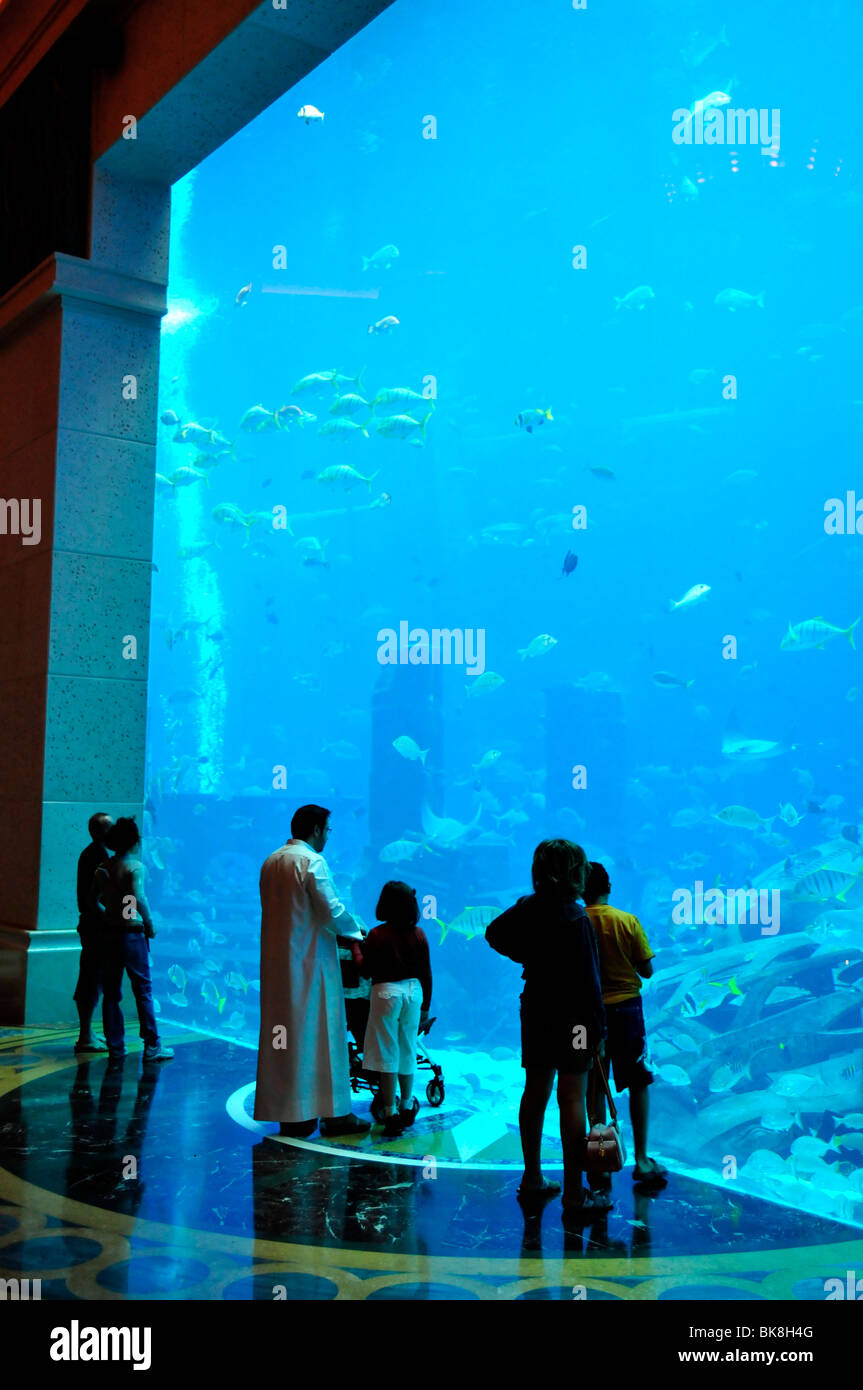 Huge saltwater aquarium of the Hotel Atlantis, The Palm Jumeirah, Dubai, United Arab Emirates, Arabia, Middle East, Orient Stock Photo