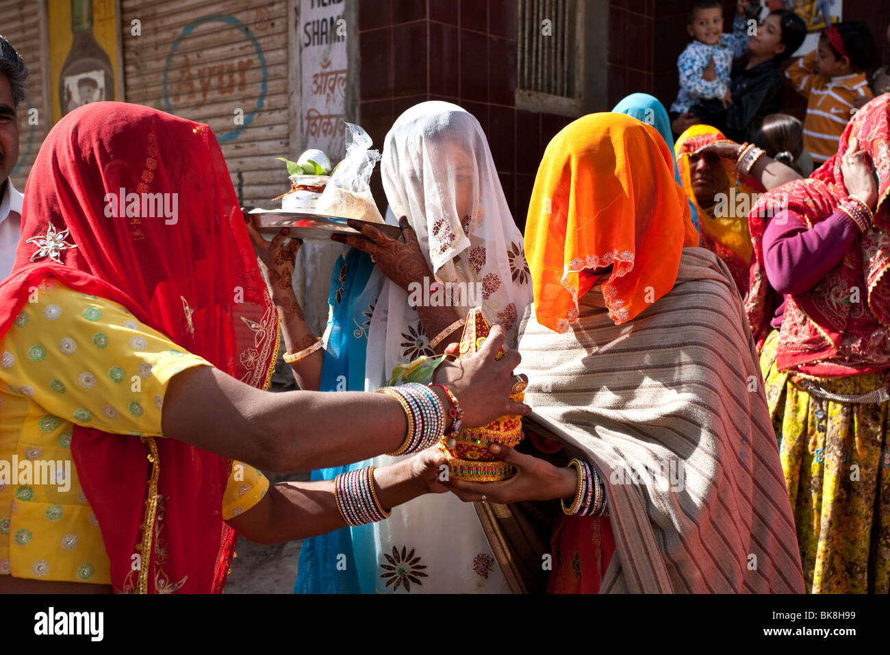 Family women parade before the wedding ceremony. Pushkar. Rajasthan. India Stock Photo