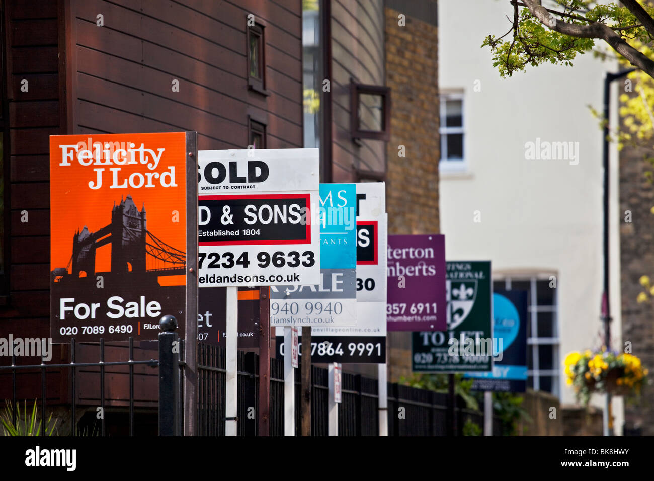 For sale and to let signs outside flats in London, UK Stock Photo