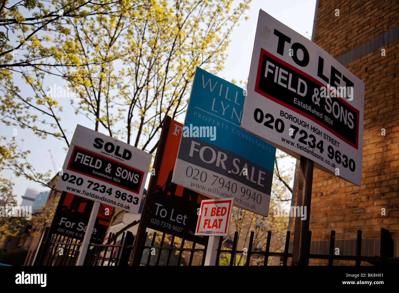 For sale and to let signs outside flats in London, UK Stock Photo