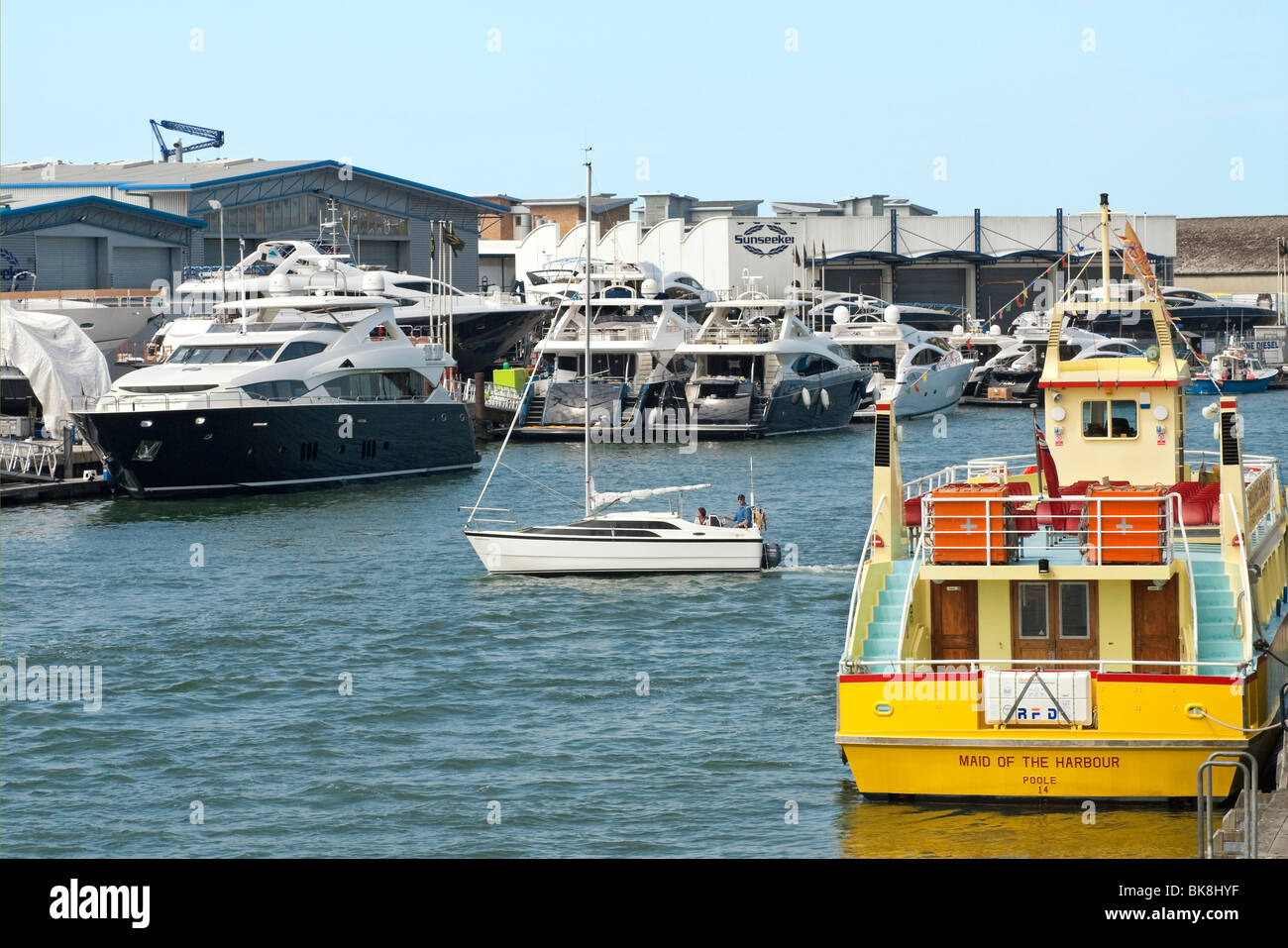 Sunseeker Ship Yard at Poole Harbour, a large natural harbour in Dorset, South England. Stock Photo